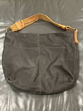 Lucky Brand Dark Brown and Tan Hobo Bag